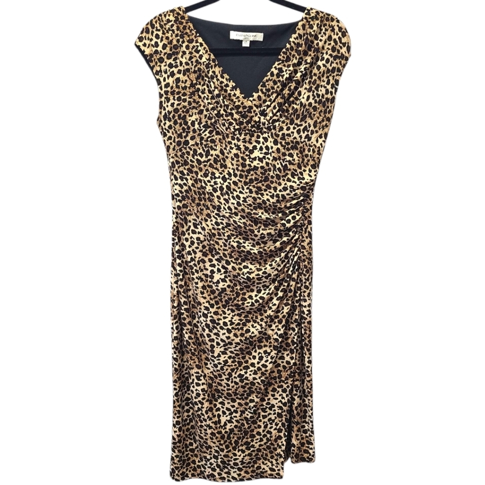 Evan Picone Dress Womenâs Sizeâ 4 Leopard Animal Print V-neck Sleeveless Mobwife